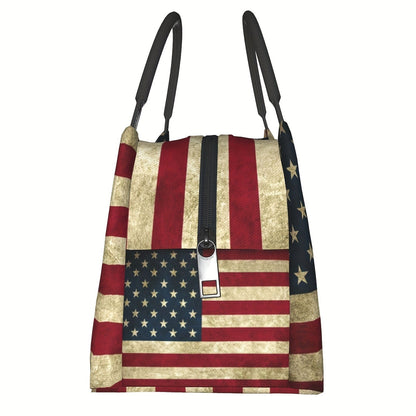Retro Insulated Lunch Cooler Bag 11"x6.3"x6.7" Portable Reusable Independence Day Themed Leakproof Lunch Box for Camping Picnic Beach Office Worksite Restaurant Home Use Men Women