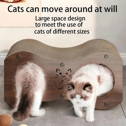 Cat Scratching Post with Integrated Cat Bed - Sturdy Walnut Wood Base, 4-Season Woven Scratch Pad, Indoor Cat Scratcher Lounge for Scratching, Lounging & Play, Oak Color with Optional Cat Toy