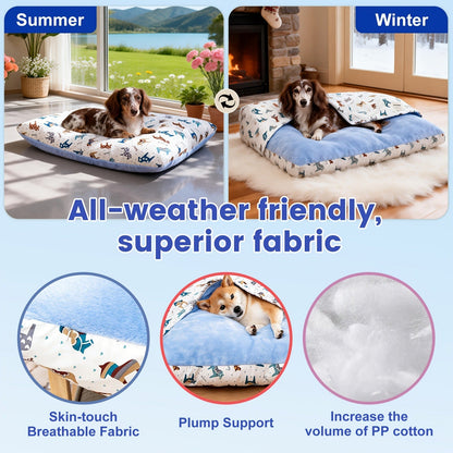 Breathable Washable Dog Bed Mattress – All-Season Pet Mat with Removable Cover & Non-Slip Bottom for Small, Medium & Large Dogs | Cute Animal Patterns