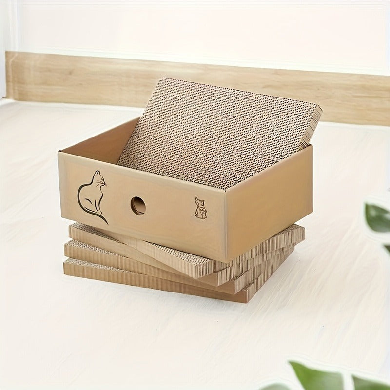 Cardboard Cat Scratching Board 5pcs Reversible Extra Large with Box Indoor Cat Scratch Pad Sofa Resting Playing Lounge Set Regular and XL