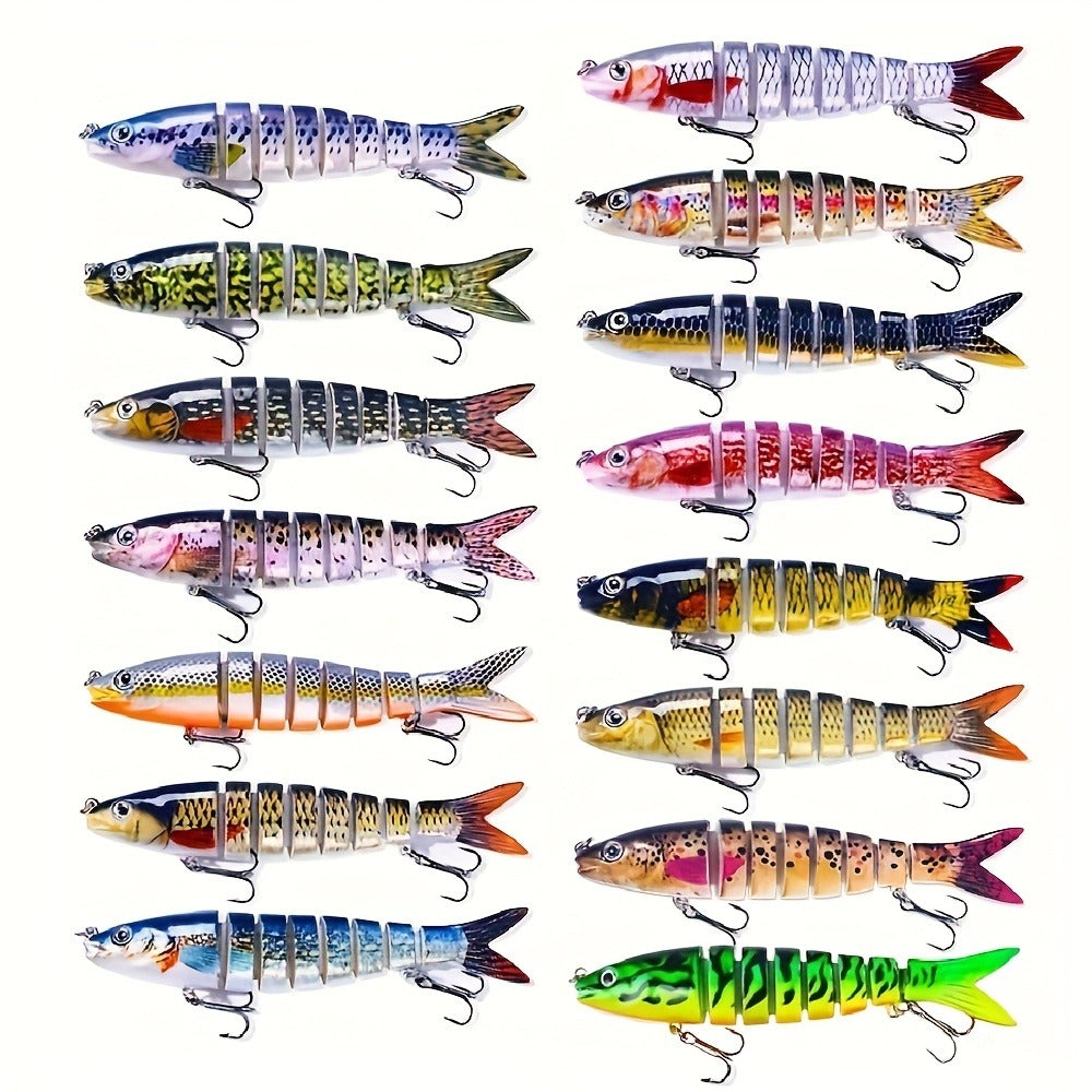 Multi-Jointed Swimbaits Fishing Lures 15pcs – Realistic Crankbaits for Bass, Trout & Walleye, Freshwater & Saltwater