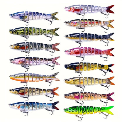 Multi-Jointed Swimbaits Fishing Lures 15pcs – Realistic Crankbaits for Bass, Trout & Walleye, Freshwater & Saltwater