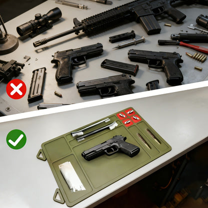 Gun Cleaning Mat with Magnetic Parts Tray – Heavy Duty Non-Slip Rubber Solvent-Resistant Pad for Pistol Rifle Handgun Maintenance, Easy-Clean Silicone Surface Gunsmith Work Mat