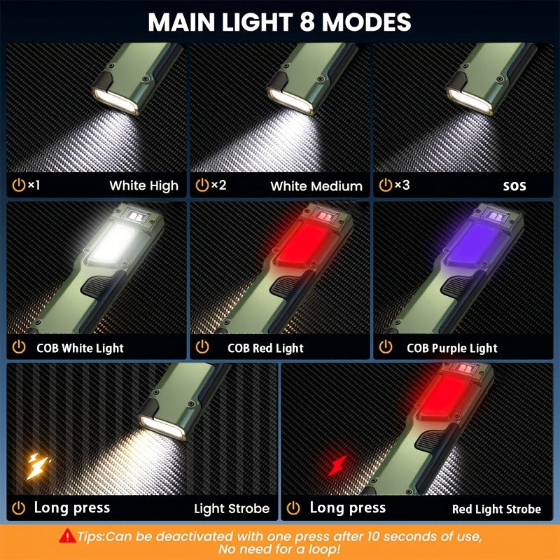 Tactical LED Flashlight EDC Flat Design - 3000 Lumen Rechargeable Torch, 8 Modes UV Light, Aluminum Body, Digital Display, 100M Range for Camping, Hiking & Emergency