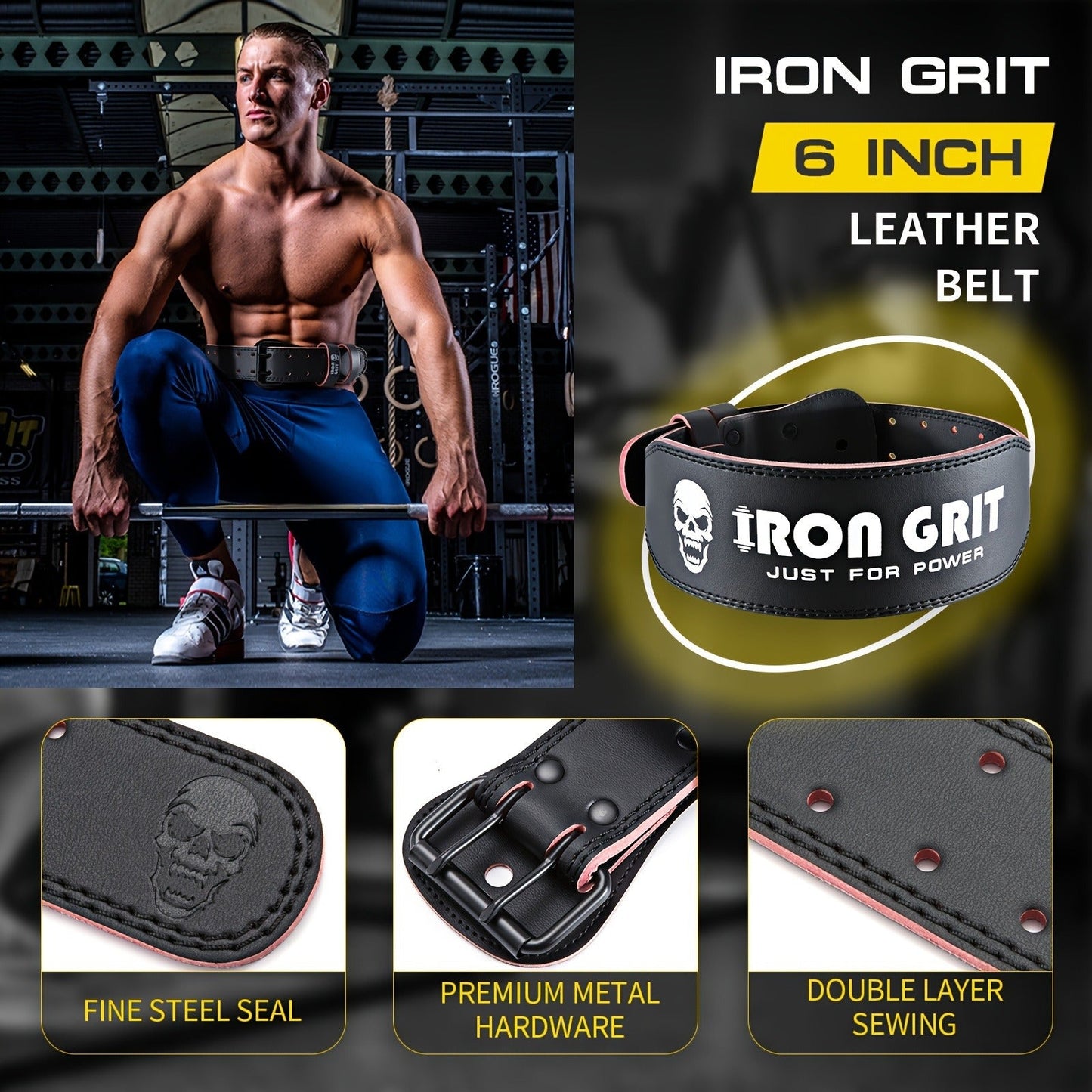 Weightlifting Belt Cowhide Leather Lumbar Support for Powerlifting, Squats & Deadlifts – Men's Weight Training Protective Gear M & L