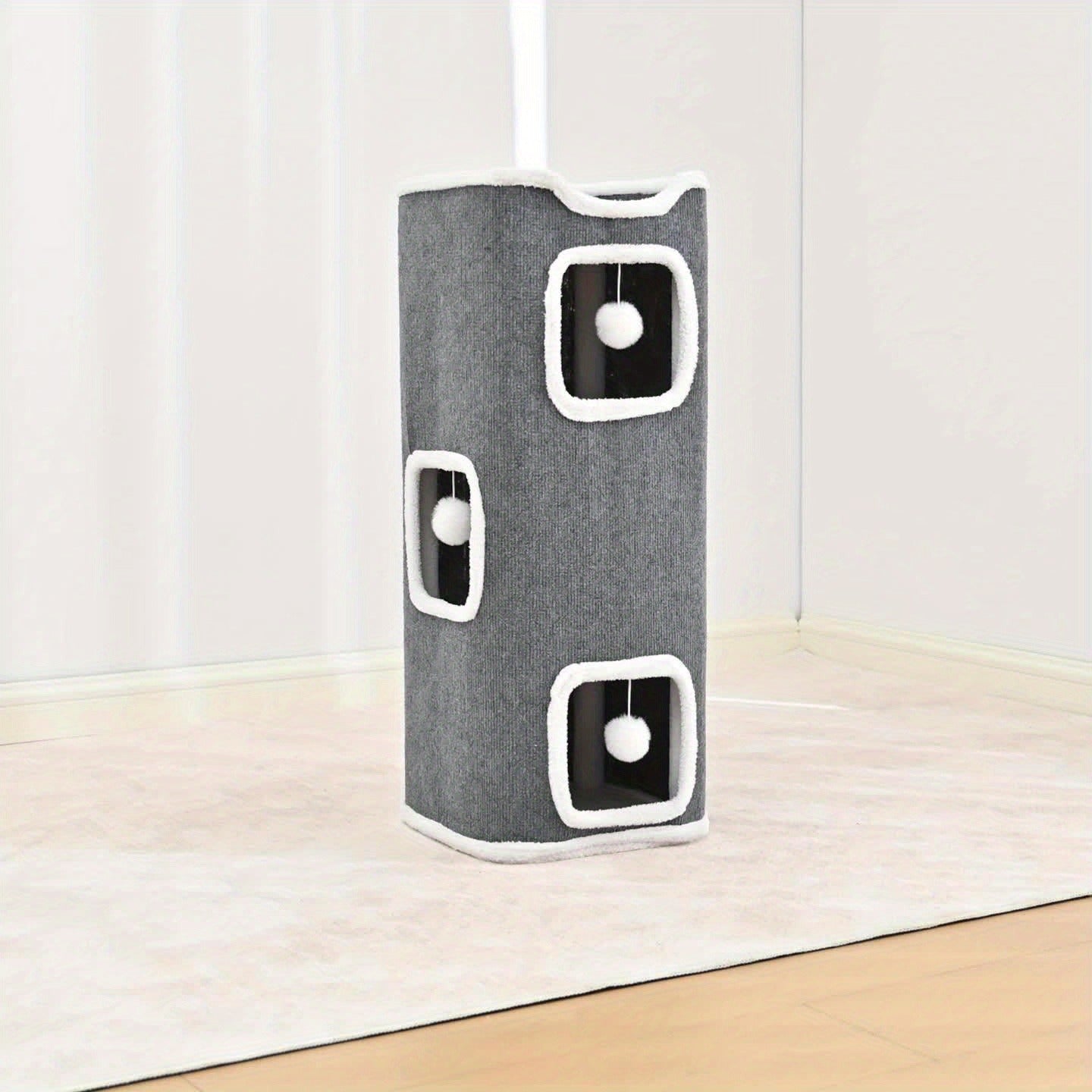 Cat Tree Tower Multi-Level Foldable - Indoor Cat House with Scratch Resistant Post, Soft Top Cat Bed, Cat Hideaway & Bell Ball Toy, 1 2 3 Layer Cat Climbing Tower for Kittens & Adult Cats, Gray