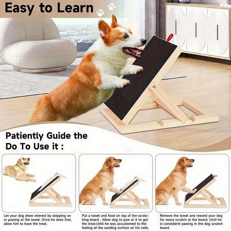 Dog Scratch Pad for Nails – Adjustable 3-Angle (45–65°) Foldable Nail File Scratch Board, Includes 2 Sandpaper Sheets, Nail Clipper Alternative for Dogs, with or without Bracket