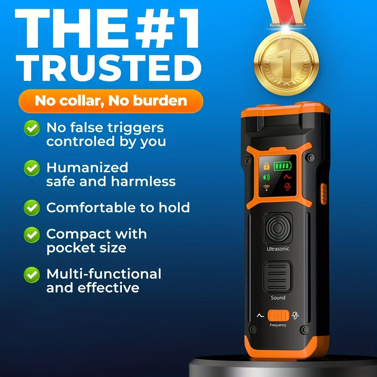 Ultrasonic Dog Repeller & Anti-Barking Device - Portable Handheld Bark Deterrent with LED Light, Soundwave Technology, Safe for Dogs & Humans, One Size Fits All Breeds