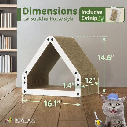 House Cat Scratcher Lounger Reversible Large Scratching Pad & Board for Indoor Cats - 5-Layer High-Density Cardboard 16x14x12 Inch Scratch Bed for All Sizes by CAPHAUS Brown White