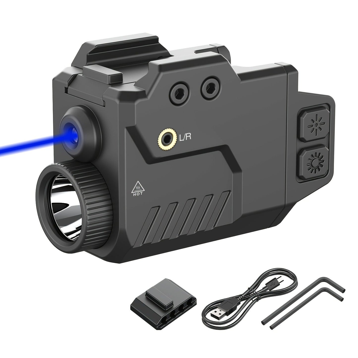 Tactical Flashlight with Laser Sight – 750 Lumen Pistol Light, Red/Green/Blue Laser, Strobe & Memory Mode, Slidable Picatinny Rail for Handguns & Rifles