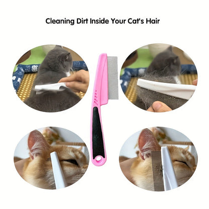 Cat & Dog Grooming Set 9-in-1 & 11-in-1 – Self-Cleaning Slicker Brush, Nail Clippers & File, Flea Comb, Shampoo Brush, Finger Toothbrush & Storage Bag, No Battery, Pink or Blue
