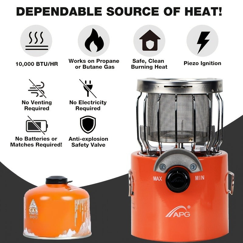 Portable Propane Radiant Heater 9000 BTU – Silent Outdoor Gas Heater with Regulator for Camping, Ice Fishing, Hunting & Emergency Use, Compact 6.15x5.35x5.35" Hand Warmer Stove, Great Gift Idea