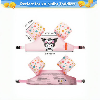 Kids Swim Vest Toddler Arm Floaties Cute Cartoon Print Adjustable Straps Nylon 20-66lbs Ages 2-9 for Pool Beach Learning to Swim