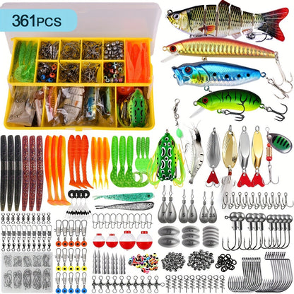 Fishing Lures Kit 78/106/188/361pcs Complete Freshwater Tackle Set with Spoon Lures Soft Plastic Worms Crankbaits Jig Hooks Tackle Box for Bass Trout Salmon Beginners and Experienced Anglers