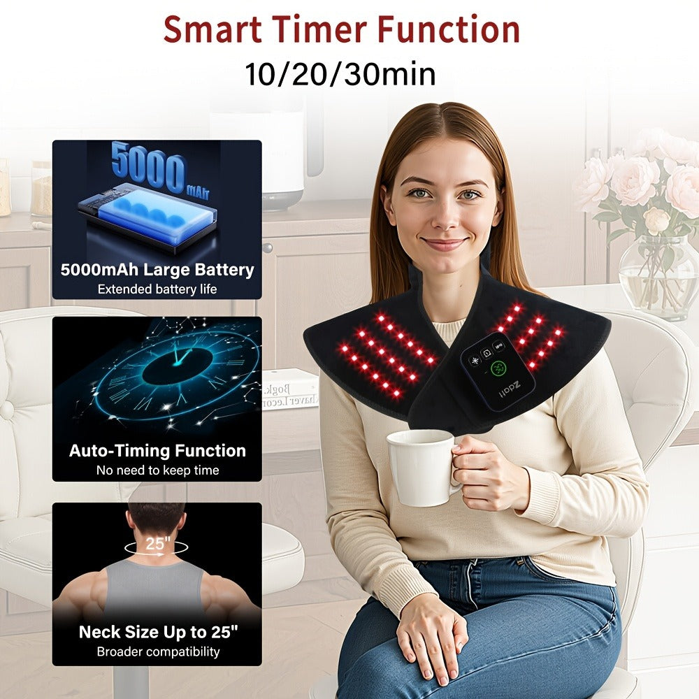 Red Light Therapy Shoulder Wrap with Dual Wavelength 660nm & 850nm Near-Infrared – 116 LED Wearable Device for Neck, Shoulder & Back Relief, 3 Wellness Modes, 5000mAh Battery, Remote Control