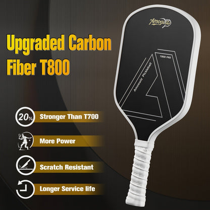 Carbon Fiber Pickleball Paddle T800 16mm Thermoformed - Elongated Pickleball Racket for Spin Power & Control, Upgraded 3-Layer Foam Edge, Includes Cover & Eraser, Great Gift for Men & Women