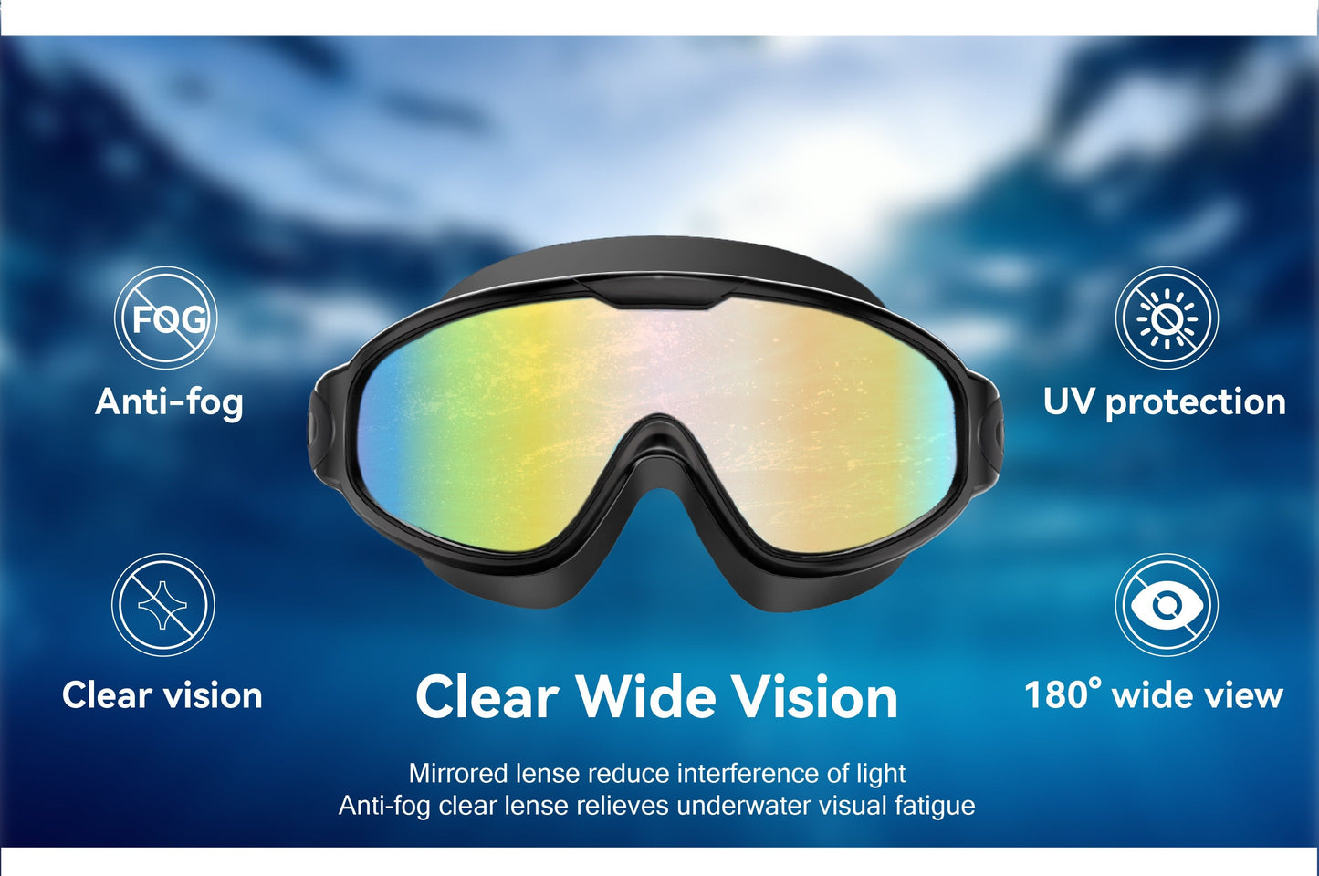 Anti-Fog Swim Goggles 2-Pack UV Protection Wide Lens Adult