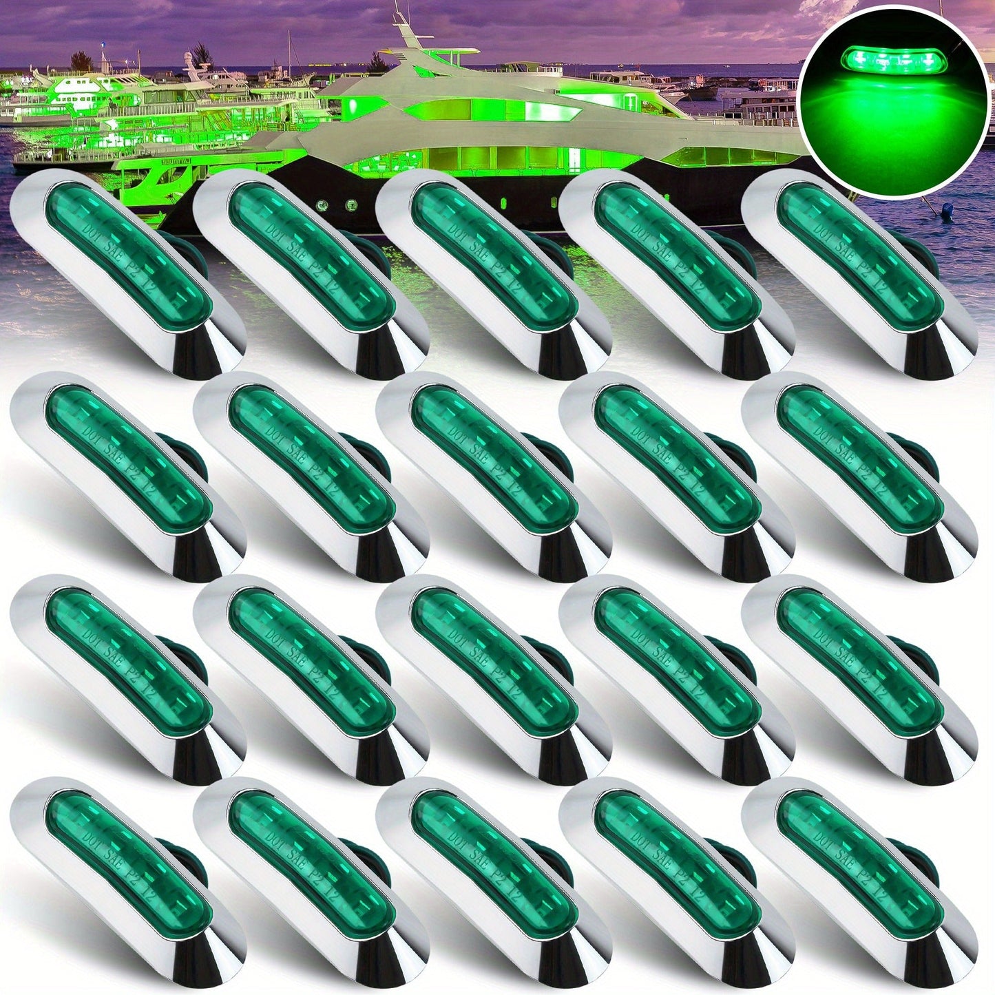 Marine LED Navigation Lights Set of 20 – Stern Circular Deck & Onboard Boat Lights for Yachts & Boats | Low Frequency, No Battery Required, Multi-Color Options