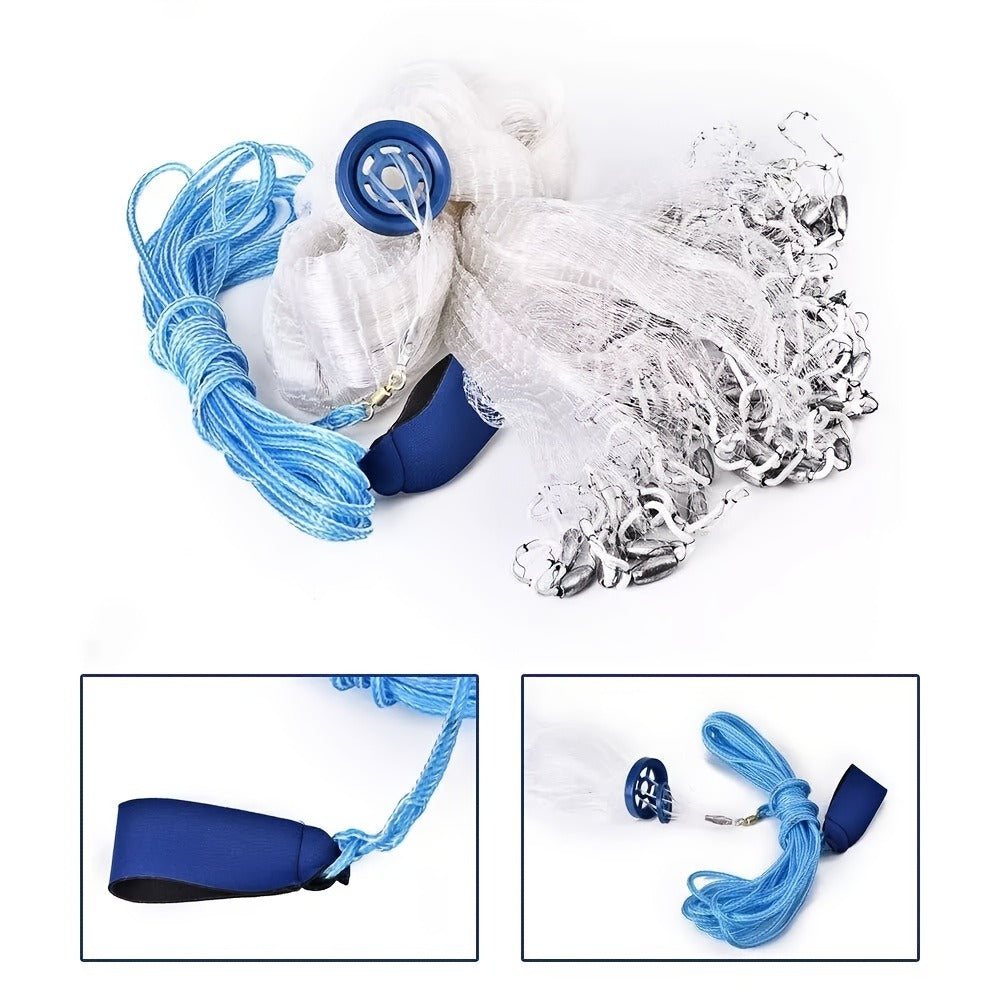 Fishing Cast Net 8FT 10FT with Real Zinc Sinker Weights, Nylon Monofilament Mesh 1.3cm, Heavy Duty Saltwater Bait Trap Net Easy Throw for American Fishing 240/300 Steel Drop