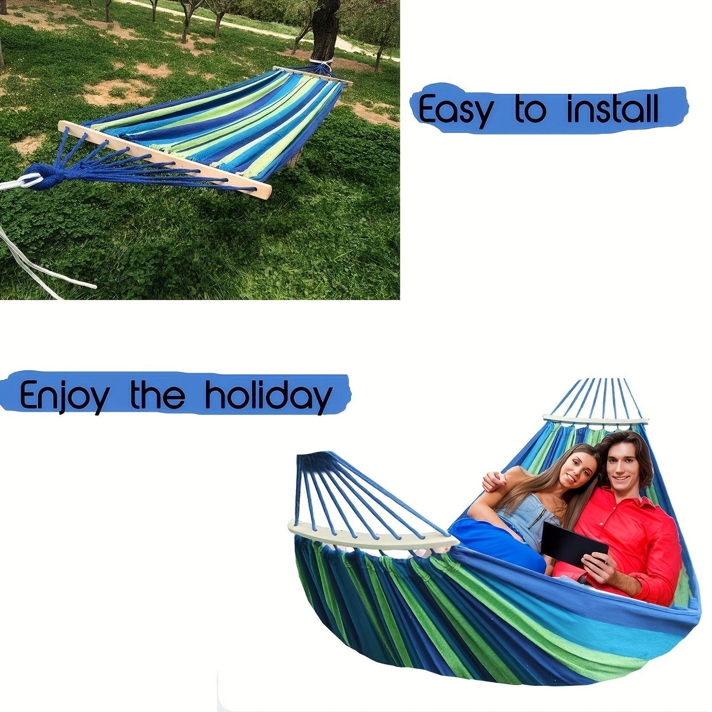 Nylon Hammock Heavy Duty Curved 110 x 59 Inch 100% Woven Nylon Anti-Tip Design Large Double Hammock for Indoor Outdoor Backyard Patio Camping Red Blue