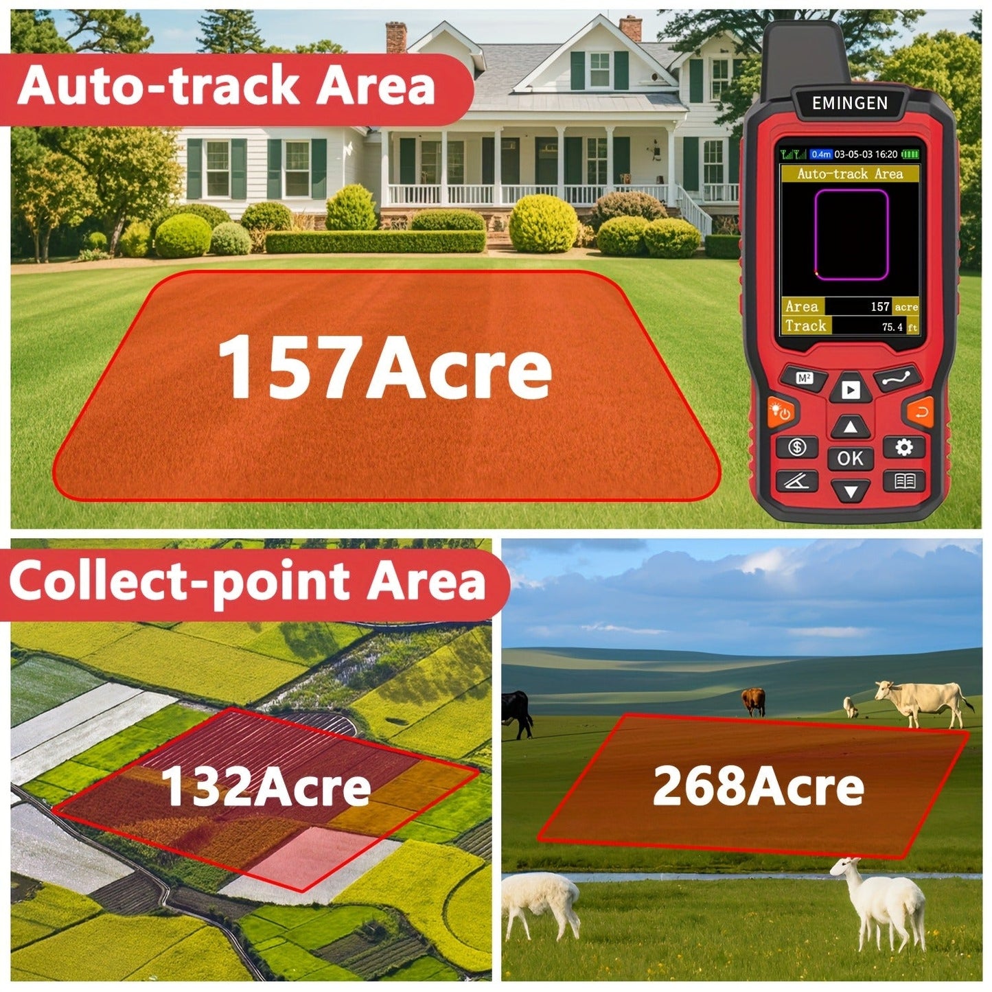 Handheld GPS Land Surveying Equipment – High-Precision 2.4" LCD Area Measuring Tool for Farmland, Forest, Ranch & Mining | ZL180