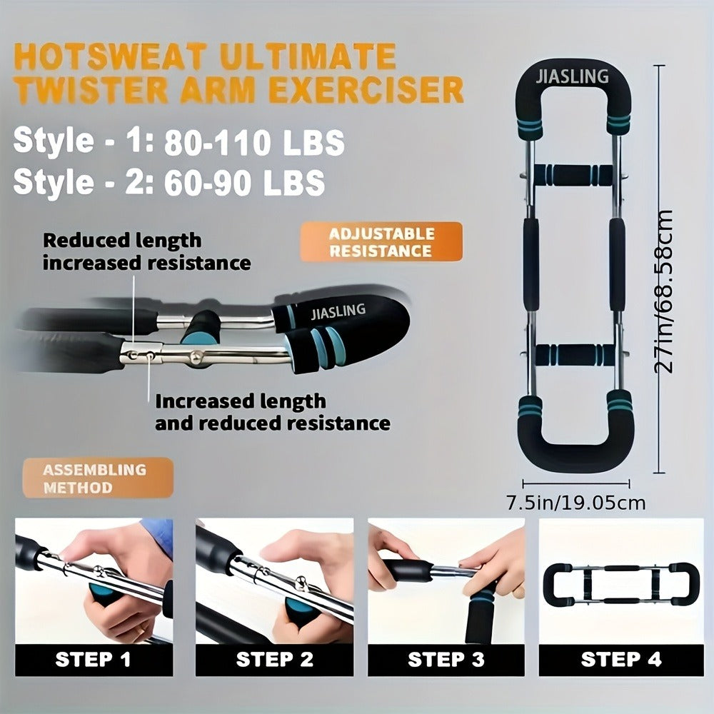 Arm Strength Trainer U-Shaped Spring Resistance Bar – Portable Home Gym Chest Expander & Forearm Strengthener with 2-Level Adjustable Resistance Bands, Detachable Design & Comfortable Grip | 3 Colors