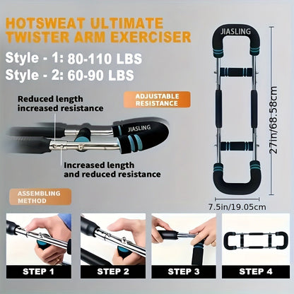 Arm Strength Trainer U-Shaped Spring Resistance Bar – Portable Home Gym Chest Expander & Forearm Strengthener with 2-Level Adjustable Resistance Bands, Detachable Design & Comfortable Grip | 3 Colors