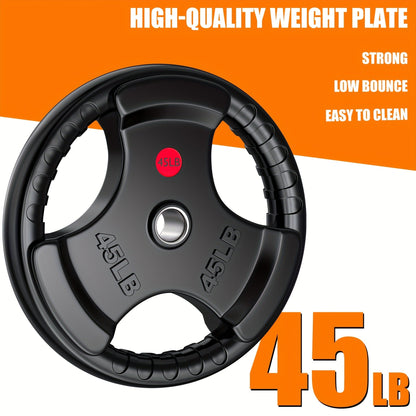 Rubber Bumper Weight Plates 2 Inch – Solid Iron Core, Ergonomic Grip, 25/35/45 lbs – Barbell Plates for Strength Training, Weightlifting & Home Gym