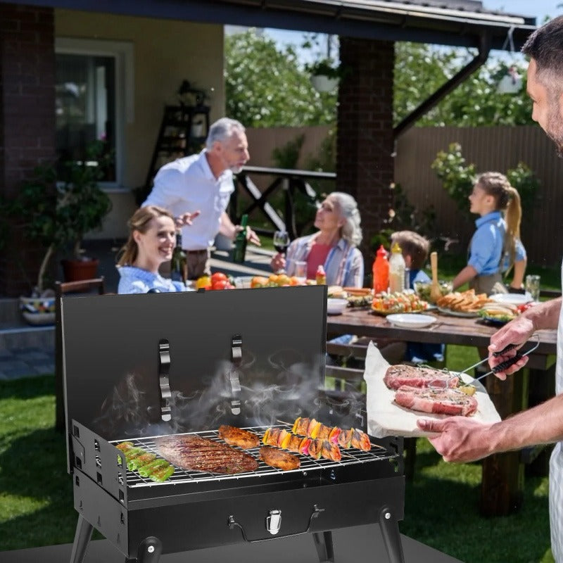 Portable Charcoal BBQ Grill Foldable - Lightweight Compact Outdoor Smoker Grill for Camping, Picnics, Hiking & Backyard Barbecue - Easy Setup Tabletop Charcoal Grill