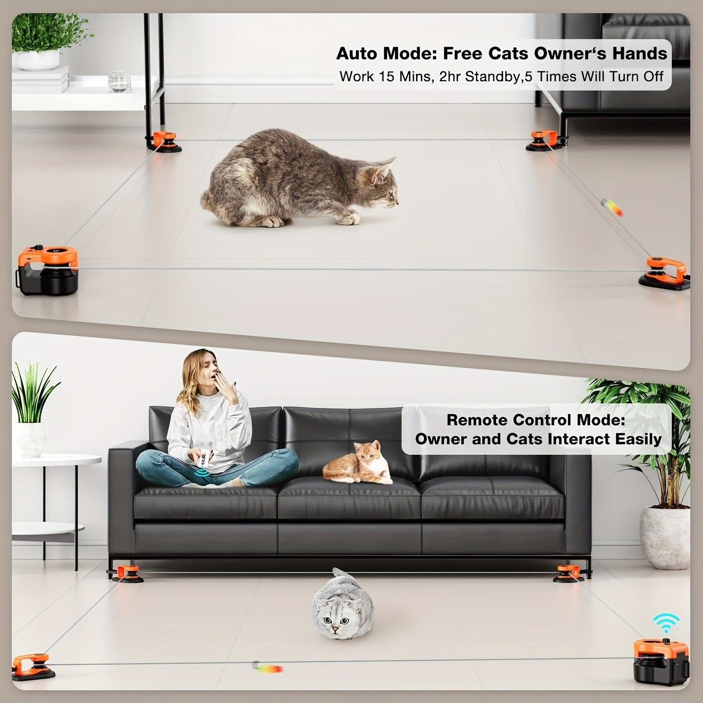 Interactive Cat Toy Auto & Remote Control - Electric Feather Mouse Lure Coursing Machine with DIY Track, Mouse Sounds, Auto Timer, Boredom Buster for Indoor Cats Kittens, 2 Speed Modes