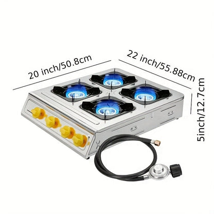 4-Burner Propane Outdoor Camping Stove with CSA Certified Regulator & Hose – Portable Gas Burner for Camping, BBQ, Home Brewing, Turkey Frying, Tactical Cooking & Survival Preparedness