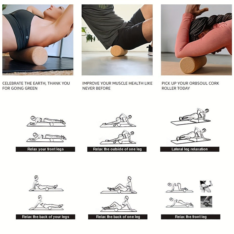 Cork Yoga Roller High-Density Foam Roller for Muscle Massage – 11.81 Inch Textured Surface for Neck & Back Pain Relief, Flexibility & Relaxation, Portable for Adults Men & Women