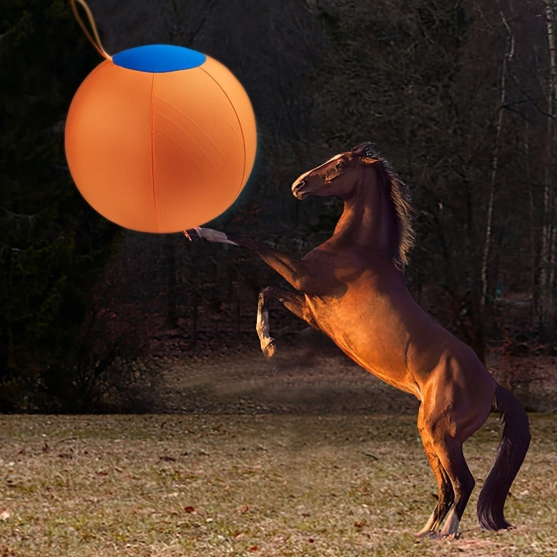 Horse Training Ball 21.7" Anti-Burst Silicone Grazing Ball with Cover & Hanging Belt for Horses Goats Dogs, Large Stable Toy Boredom Buster Ball for Equine Play & Exercise, Blue & Orange
