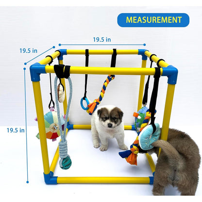 Puppy Gym Jungle Playground with Hammock – 8 Hanging Interactive Toys to Keep Puppies Busy & Stimulated