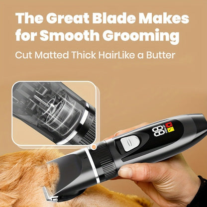 Pet Grooming Kit with Quiet Rechargeable Clippers - Cordless Electric Shaver & Complete Tool Set for Dogs and Cats, Low Noise Home Grooming with Digital Display Option