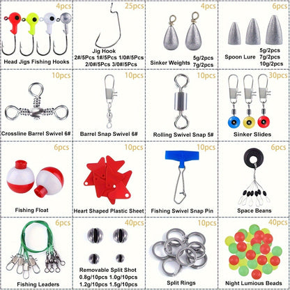 Fishing Accessories Kit 228 Piece Complete Fishing Set with Tackle Box Hooks Sinkers Swivels Lures Essential Gear for Freshwater Saltwater Anglers Gift for Men