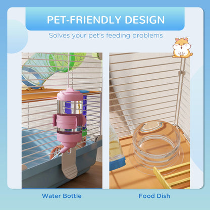 Hamster Cage 5 Tier Portable Small Animal Travel Carrier with Exercise Wheel Tubes Habitat Enclosure for Hamsters Gerbils Mice, Light Blue