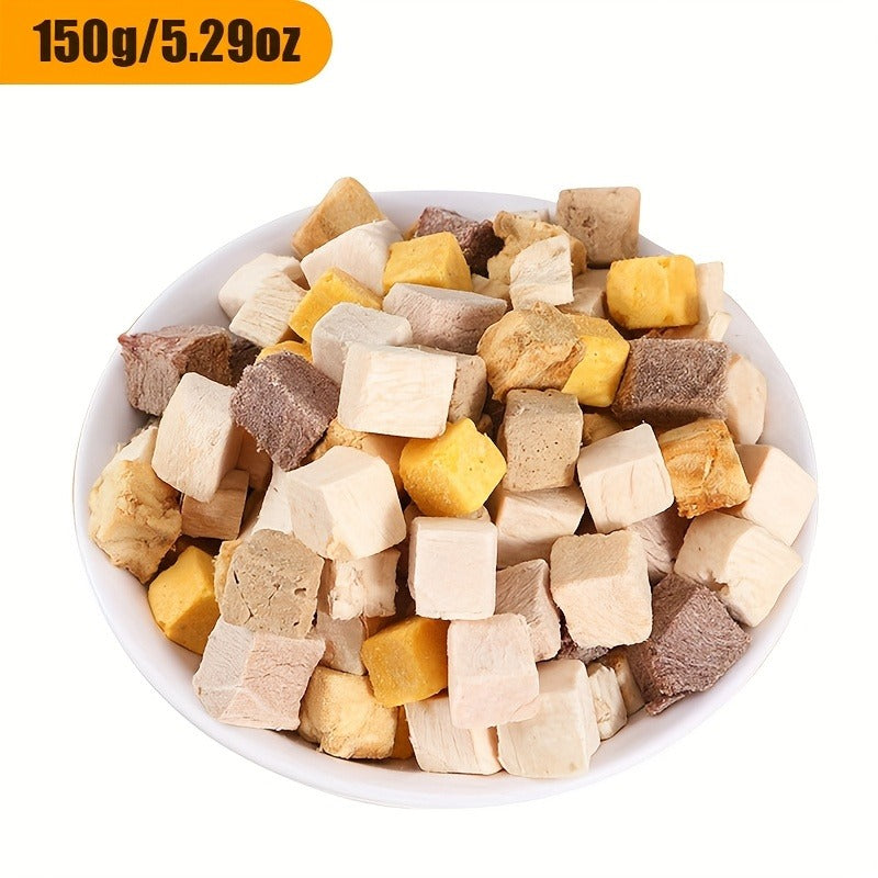 Freeze-Dried Dog Treats 150g Triple Combo - Beef Liver, Chicken & Egg Yolk Grain-Free High Protein Crunchy Bites for Small Dogs, Puppies, Poodles & Bichons, Training Rewards