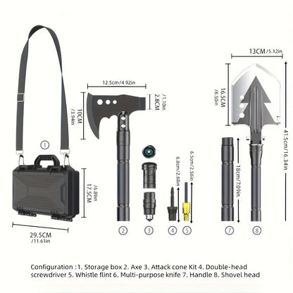 Hand-Forged Camping Axe & Shovel Set Portable Outdoor Tool Kit for Chopping Firewood Hiking Backpacking Gardening Backyard Survival Activities