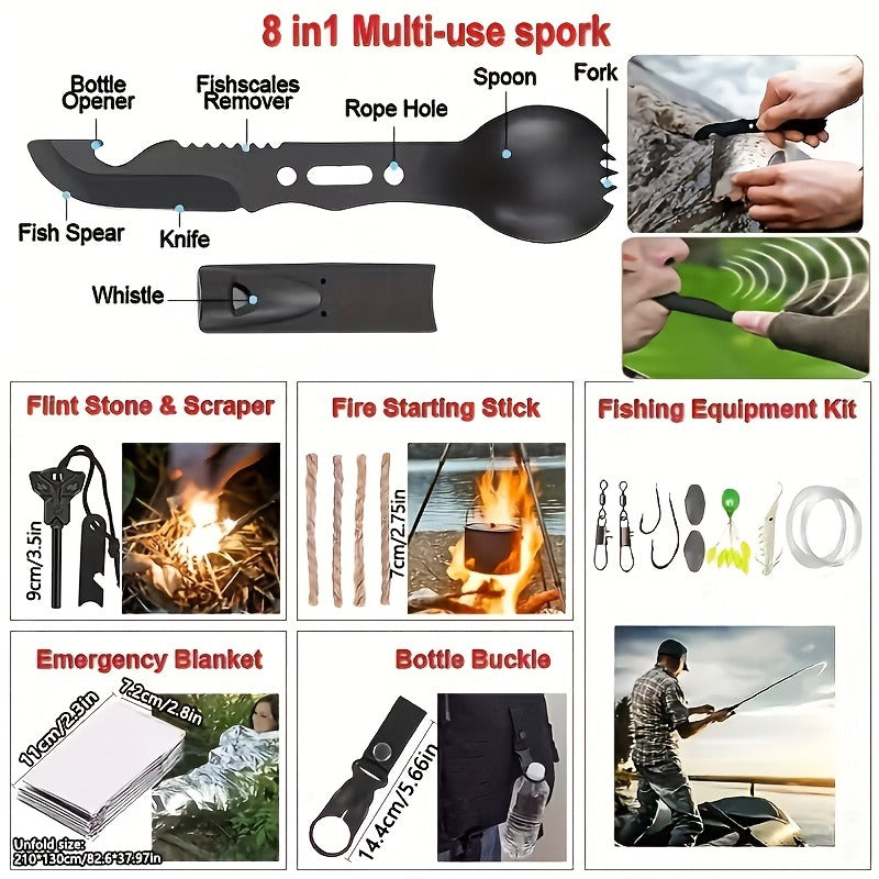 Outdoor Survival Gear Set 11/13/258-Piece – Professional Emergency Kit with Fire Starter & Compass | Multi-Tool Outdoor Equipment for Camping, Hiking & Adventure