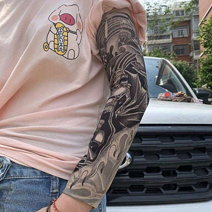 Tattoo Arm Sleeves UV Protection Cooling Sun Sleeves 10pcs Mixed Color, Soft Elastic Compression Arm Cover for Cycling, Driving & Outdoor Sports, Halloween Party Costume Sleeves for Men & Women