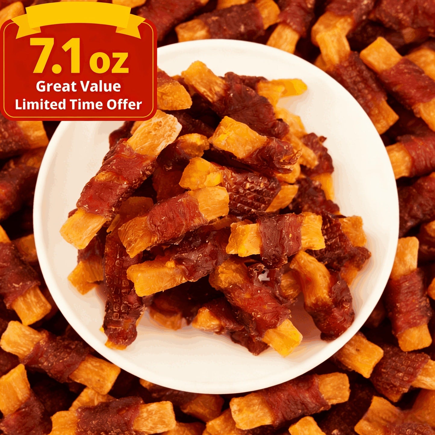 Sweet Potato Dog Treats – Chicken & Duck Wrapped Dried Sweet Potato, Natural High Protein Easy to Digest, Training Reward Snacks for Small Medium Large Dogs, 150g & 200g