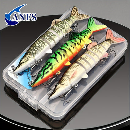 Multi-Jointed Swimbait Fishing Lures for Bass Trout Perch – Slow Sinking Lifelike 3D Eyes ABS Body, Pearl Powder Coating, 8-Section Woven Fabric Jointed Lure Kit for Freshwater & Saltwater, 2 Models (FCP2P-392 / FCP2P-556)