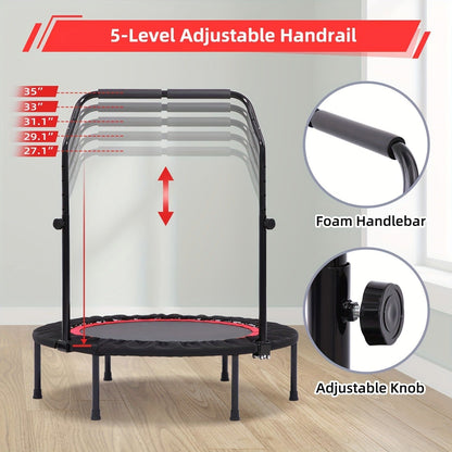 Mini Trampoline Rebounder 40" for Adults 330LB Capacity with Balance Bar Indoor Outdoor Fitness Cardio Exercise Trampoline