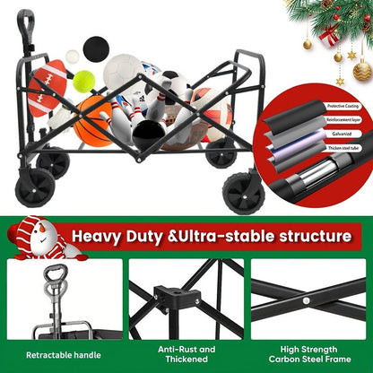 Heavy-Duty Folding Wagon Cart – All-Terrain Collapsible Utility Cart for Camping, Beach, Grocery, Gardening & Pet Outings