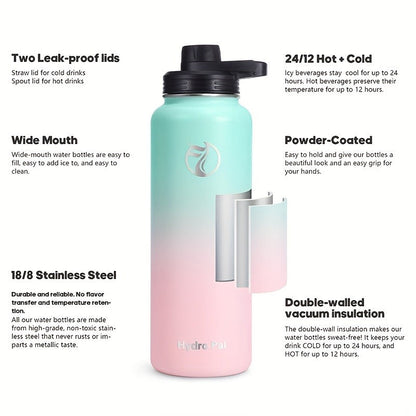 40oz Vacuum Insulated Water Bottle Stainless Steel Water Jug with 2-in-1 Lid Chug Lid Straw Lid Double Wall Hot Cold 12 Hours Leakproof for Gym Camping Travel