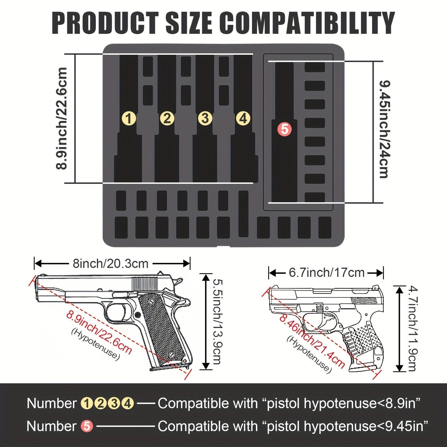 Hard Pistol Case Holds 5 Handguns & 30 Magazines - Lockable Travel Gun Case with Pre-Cut Foam, Silica Gel Canister, ABS Hard Shell, Multiple Pistol Storage Box for Handguns Under 11 Inches