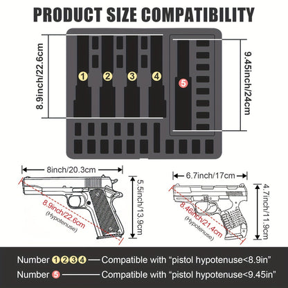 Hard Pistol Case Holds 5 Handguns & 30 Magazines - Lockable Travel Gun Case with Pre-Cut Foam, Silica Gel Canister, ABS Hard Shell, Multiple Pistol Storage Box for Handguns Under 11 Inches