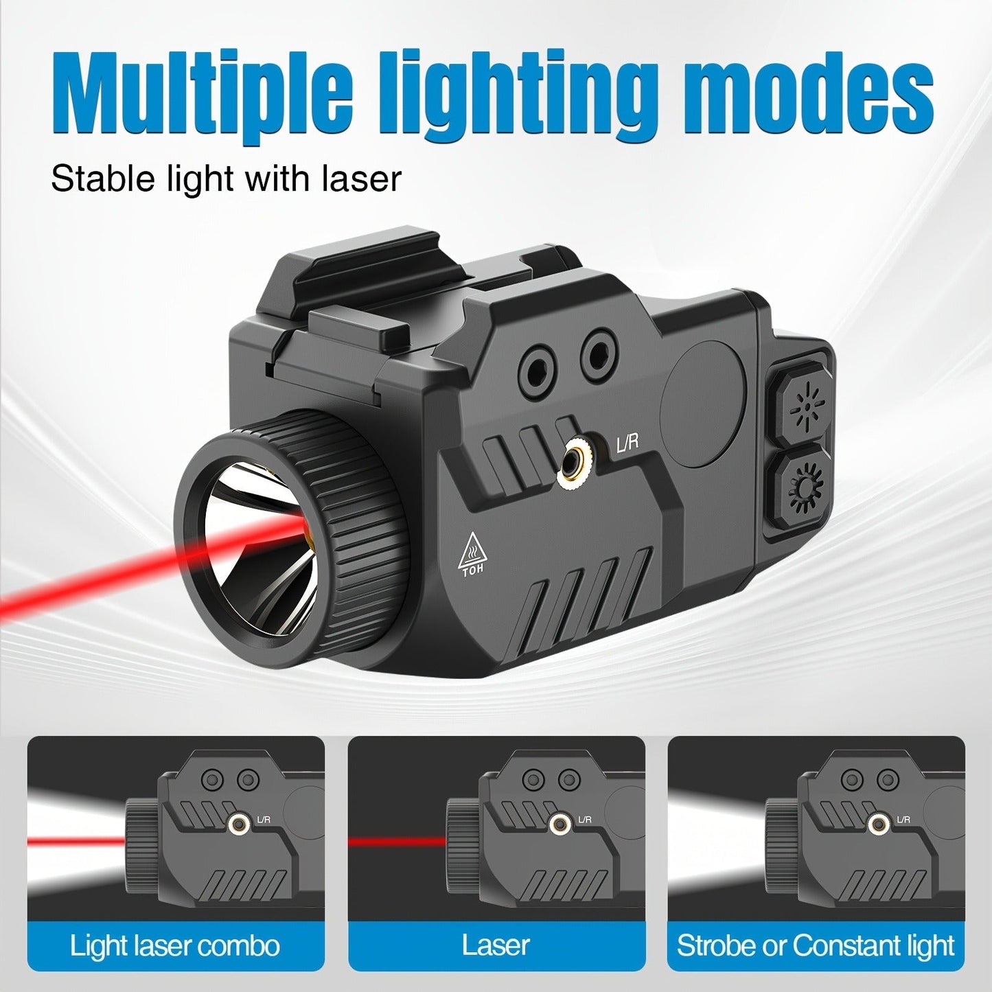 Handgun Light & Laser Combo - 750 Lumen Rechargeable Pistol Flashlight with Red/Green/Blue Laser Sight, Strobe Function, Picatinny Rail Mount for Tactical & Home Defense