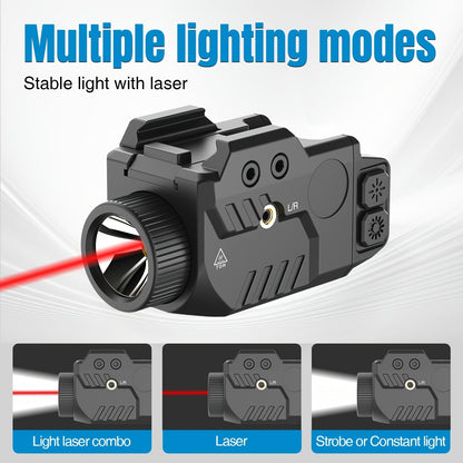Handgun Light & Laser Combo - 750 Lumen Rechargeable Pistol Flashlight with Red/Green/Blue Laser Sight, Strobe Function, Picatinny Rail Mount for Tactical & Home Defense